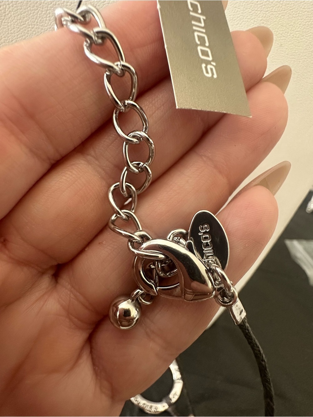 Chicos Silver Tone Inspirational Ring Pendant Necklace with Cord NWT - Picture 4 of 5